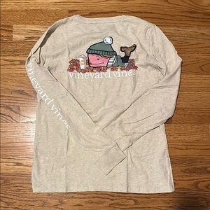 Vineyard Vines' Beige Long Sleeve Tee with Thanksgiving Whale Graphic